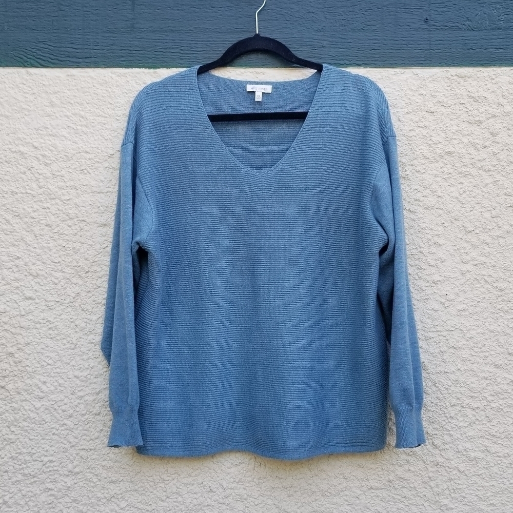 Ella Moss blue ribbed v-neck sweater XL